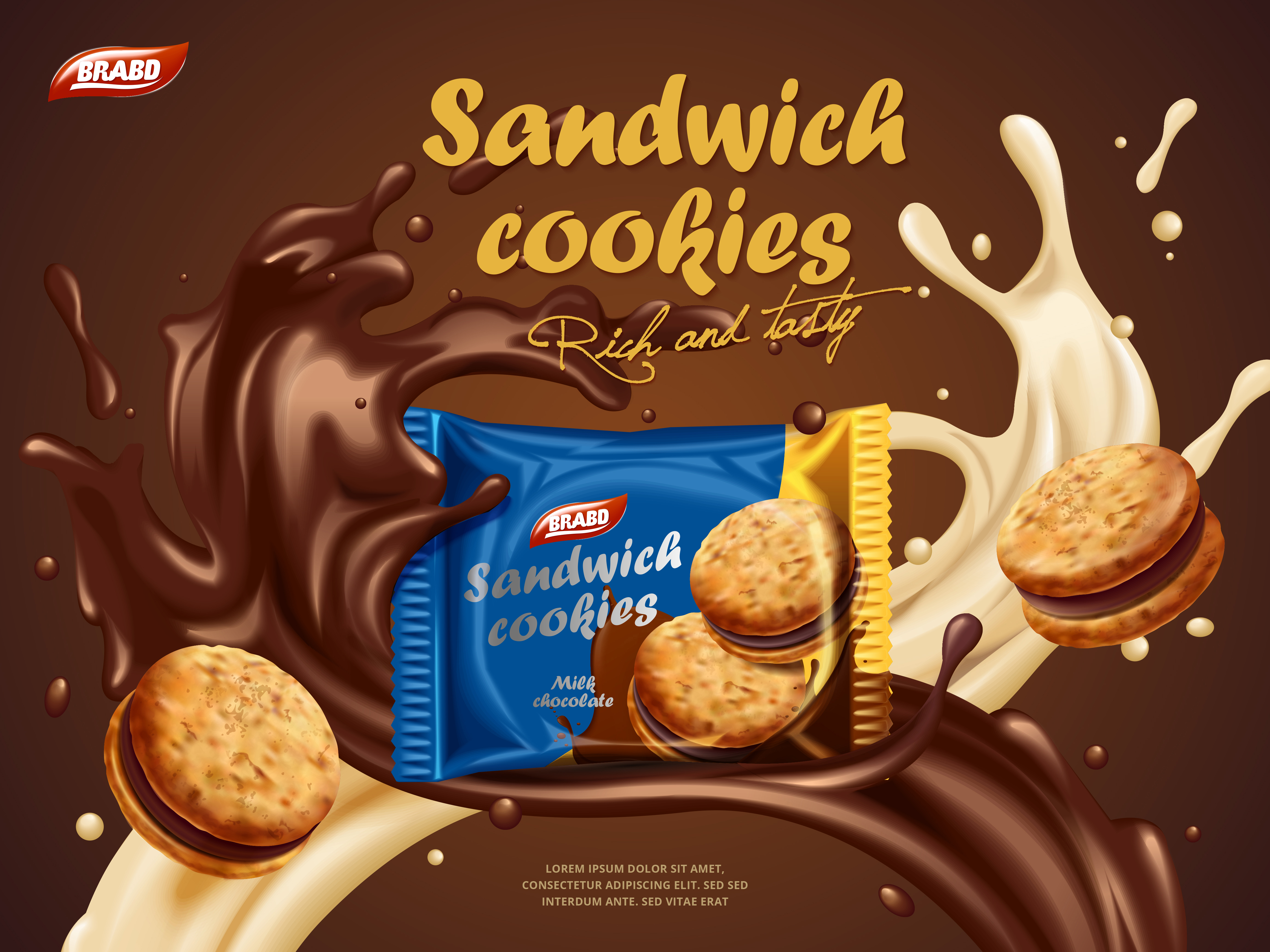 Sandwich Cookies Advertisement | Rich & Tasty Chocolate Cream Biscuit Promo