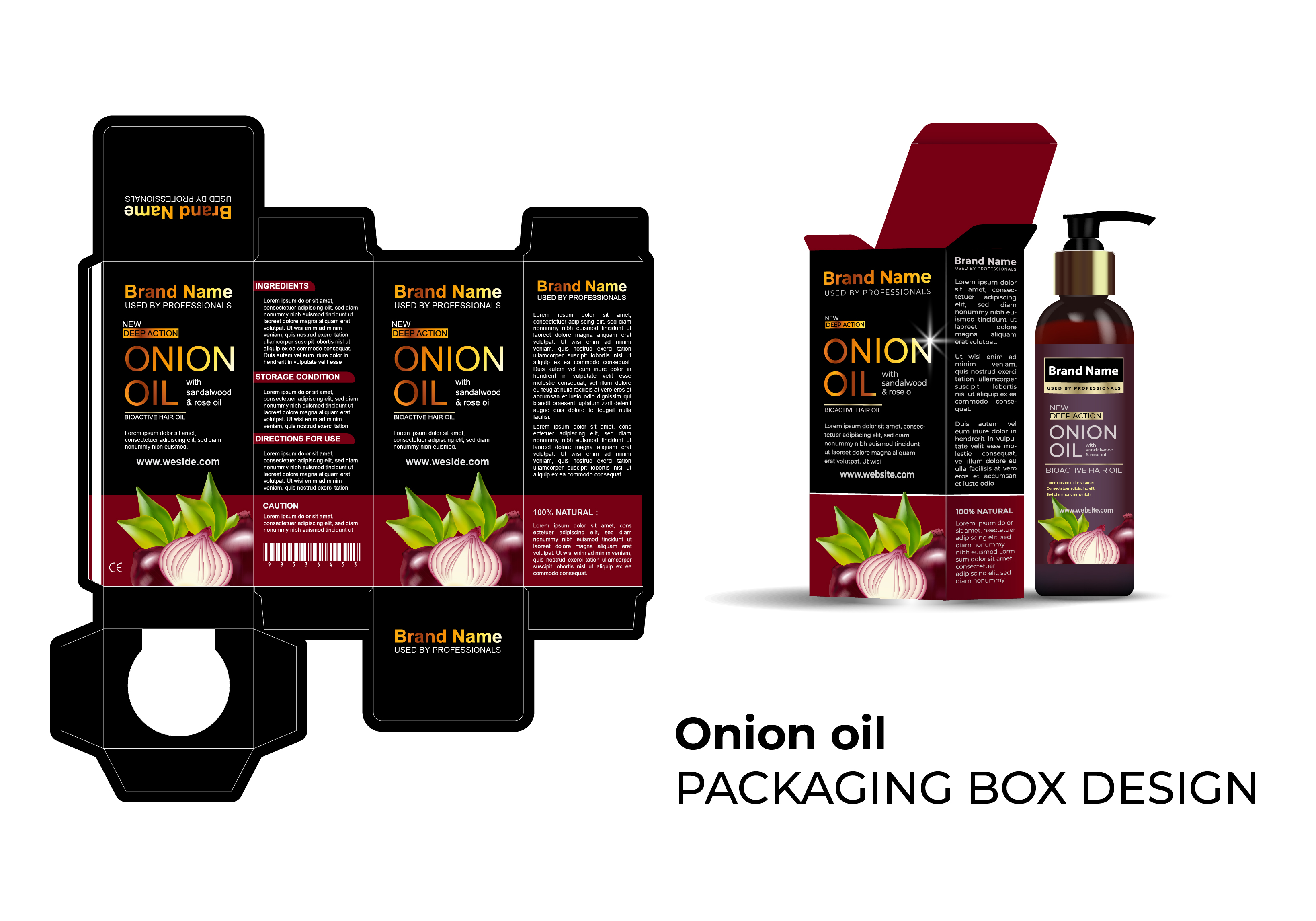Onion Oil Packaging Box Design | Professional Hair Oil Product Mockup