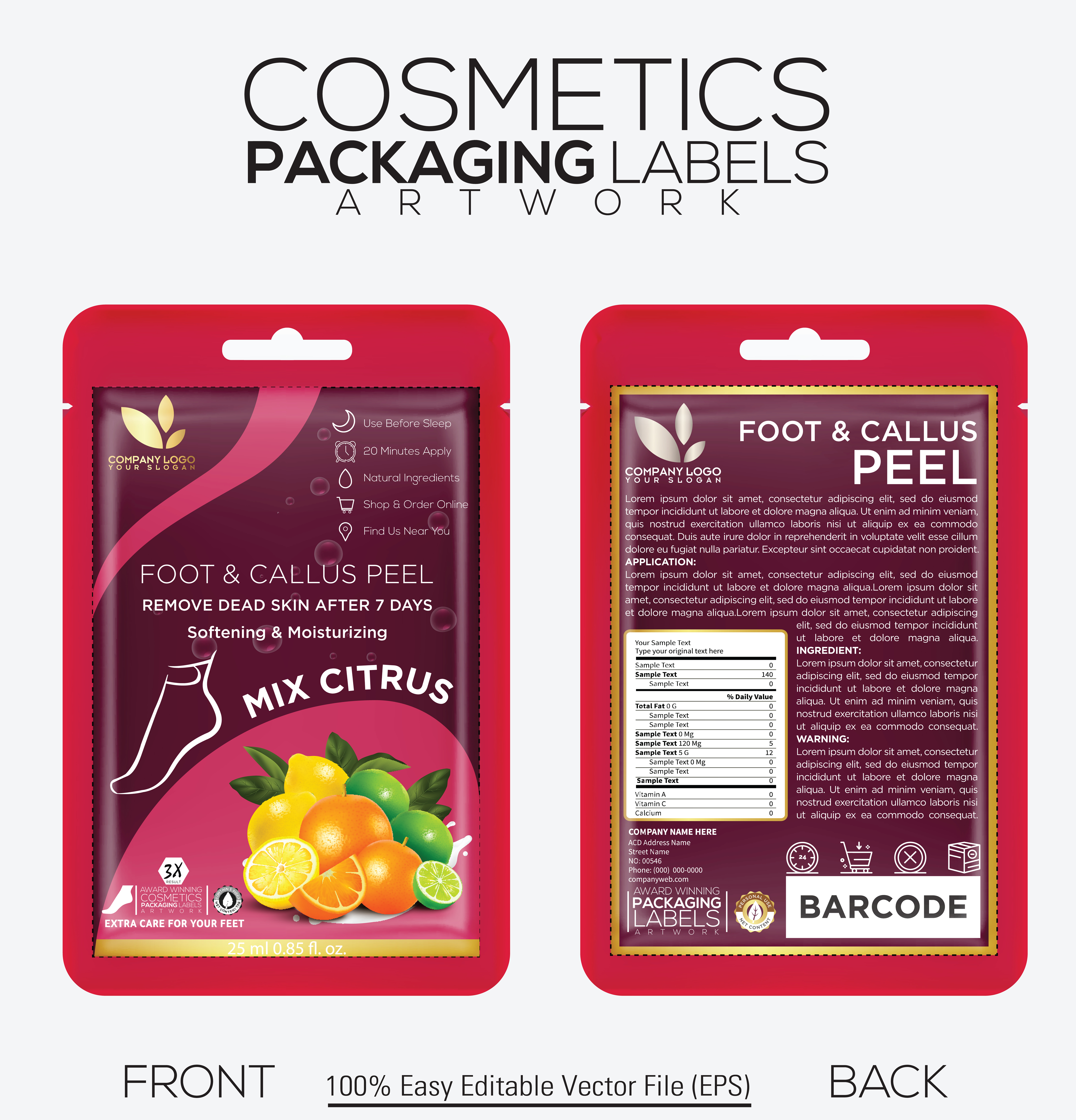 Foot & Callus Peel Packaging Design | Mix Citrus Cosmetic Label Artwork