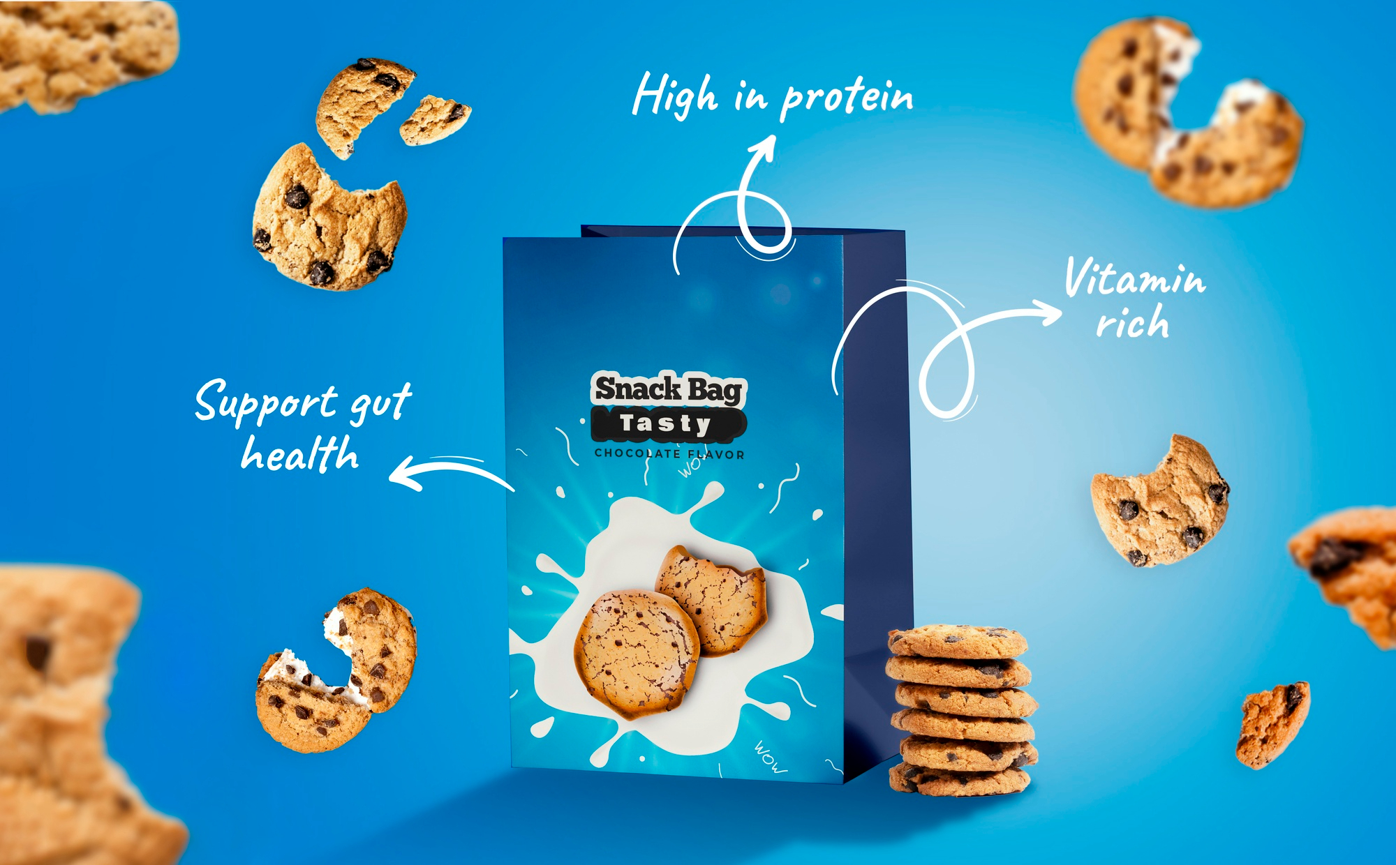 Chocolate Cookie Snack Bag Promo | Tasty Protein-Rich Cookie Advertisement