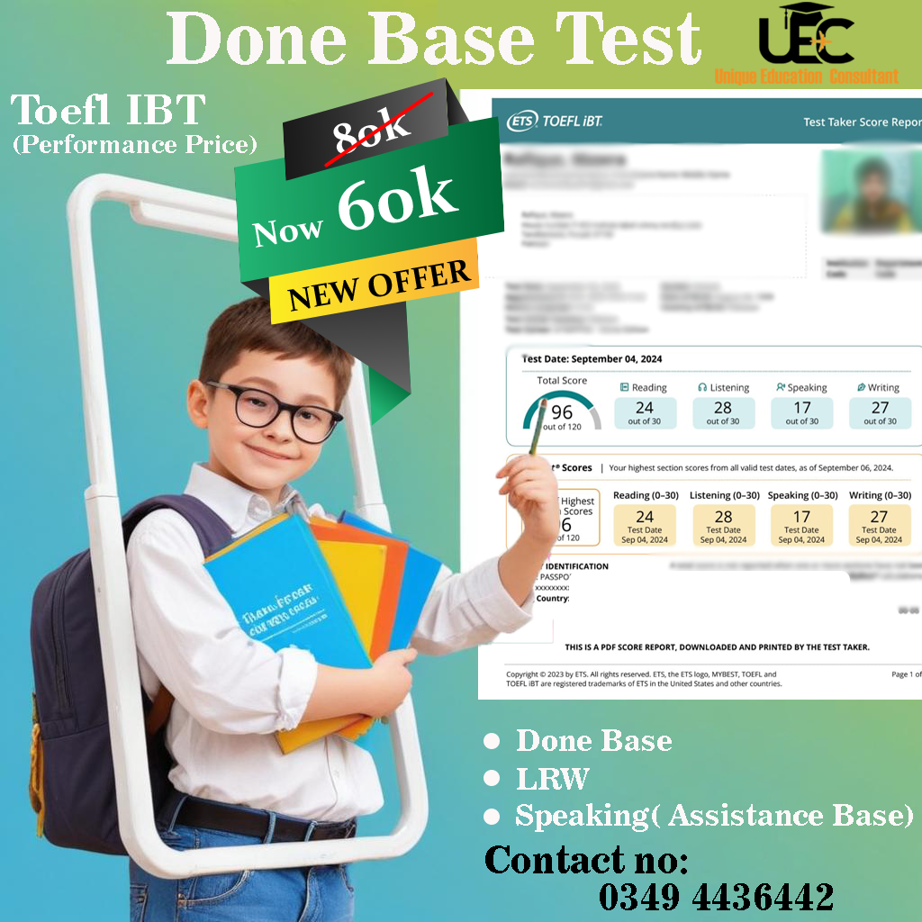 TOEFL iBT Base Test Offer | Unique Education Consultant Study Abroad Promo